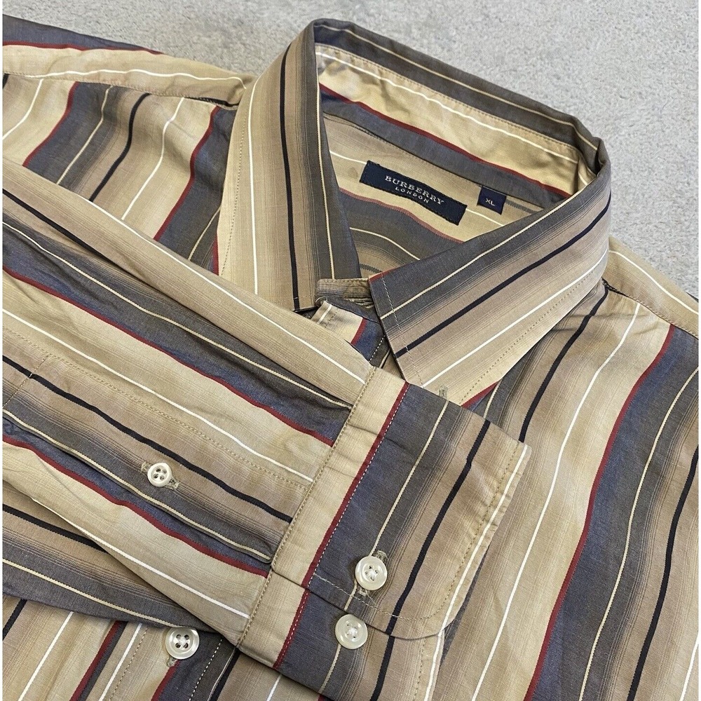 Burberry Shirt Mens XL Striped Button Down USA‎ Made Preppy Classic